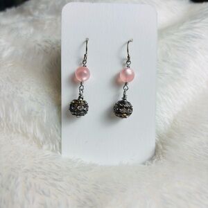 OOAK handmade Elegant Pink and Silver Dangle Earrings with vintage beads‎